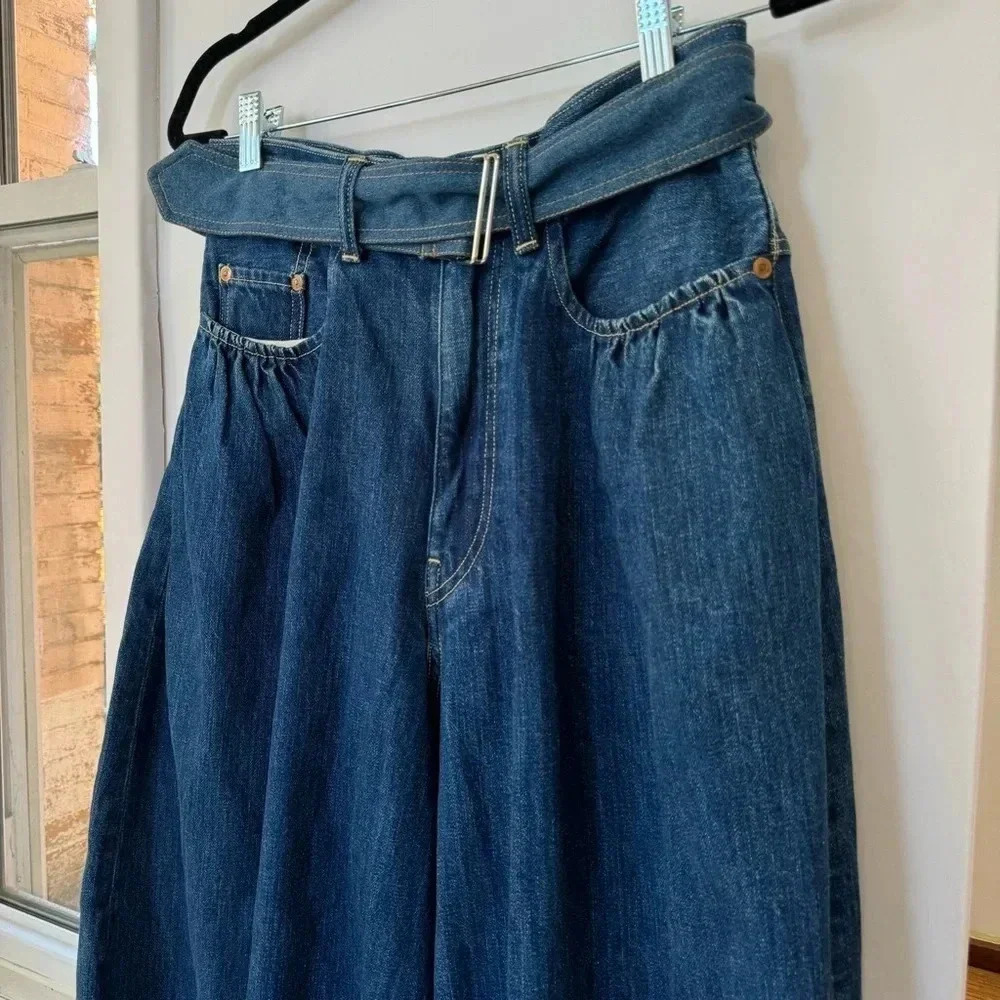New Kapital Wide Leg Jeans Belted Blue Size 1 - Picture 8 of 11